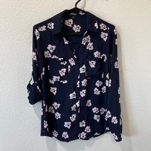 Express Portofino Shirt - Navy with floral pattern S